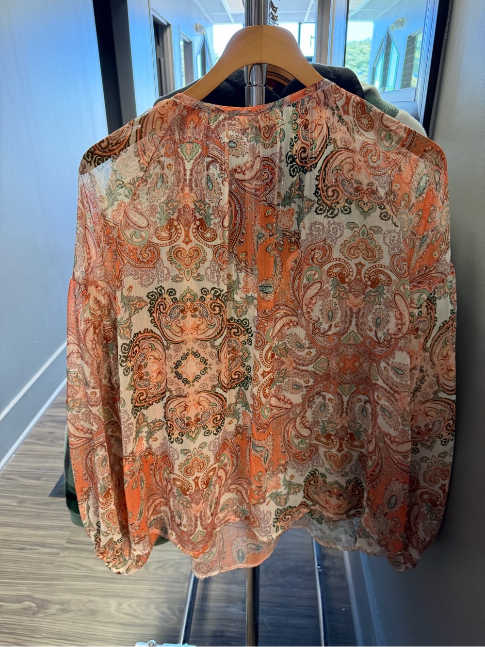 Sheer Paisley Blouse in Orange and Cream
